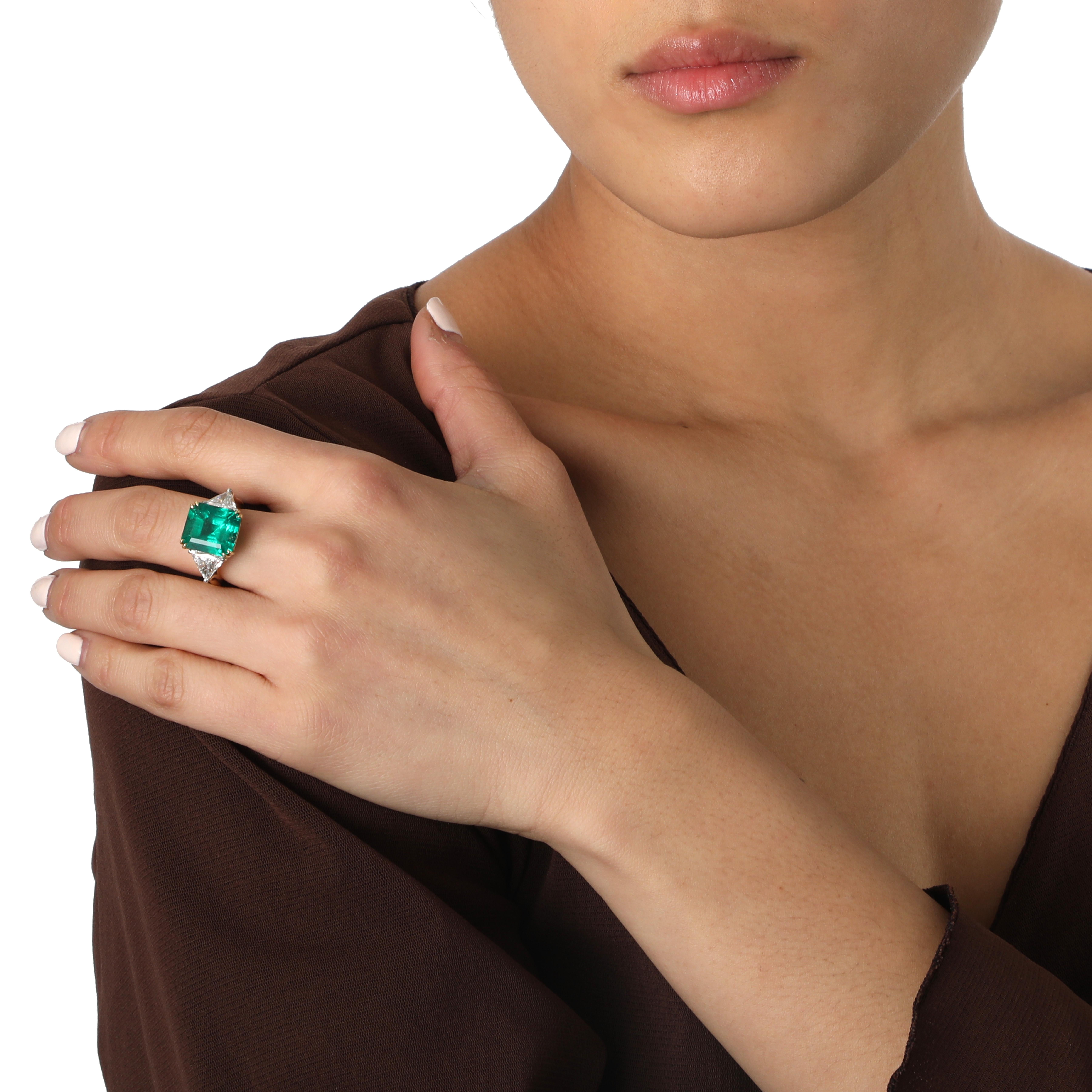 Women's Emerald & Diamond Engagement Ring Platinum & 18k Yellow Gold