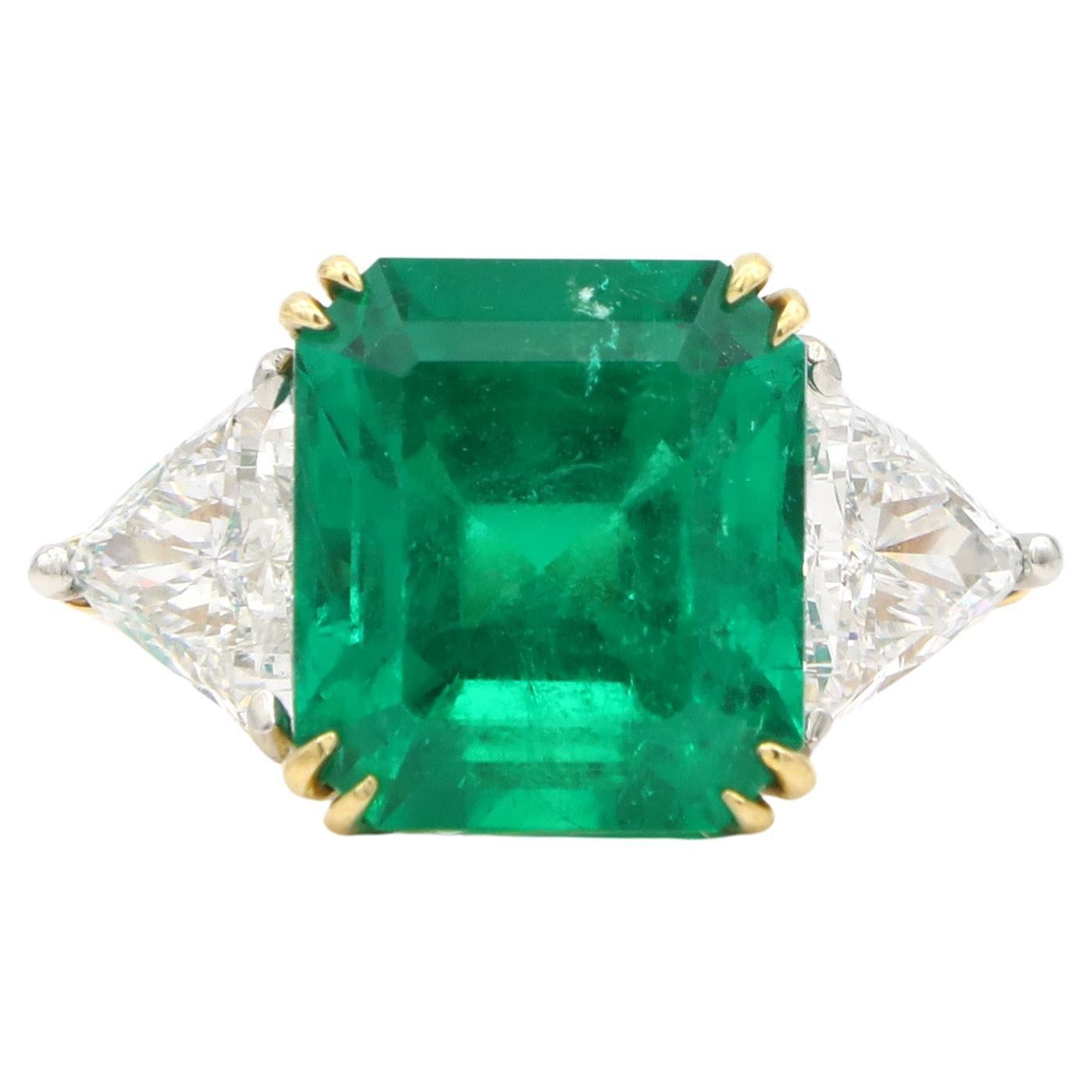 Emerald & Diamond Engagement Ring Platinum & 18k Yellow Gold