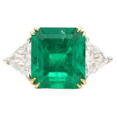 Emerald & Diamond Engagement Ring Platinum & 18k Yellow Gold 