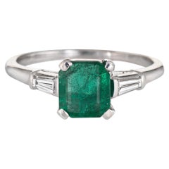 Emerald Diamond Engagement Ring Vintage Platinum Gemstone Jewelry Estate 6.75