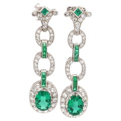 Emerald & Diamond Estate Drop Earrings with Emerald Accents