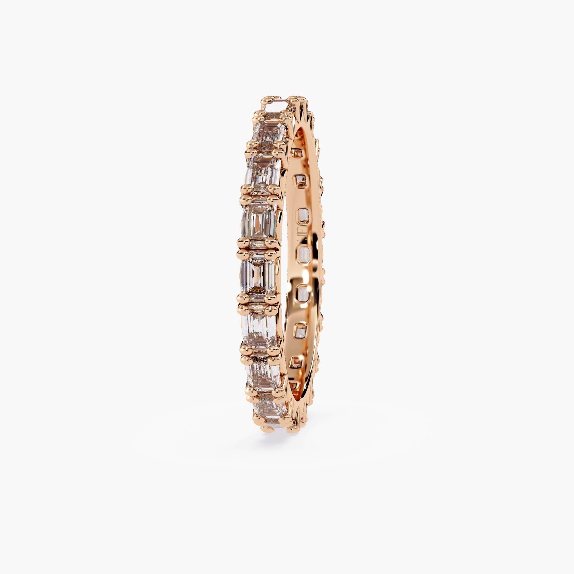 Emerald Diamond Eternity Band, 10 pts VS2 FG East West Emerald Diamond Ring, 14K in vendita 4