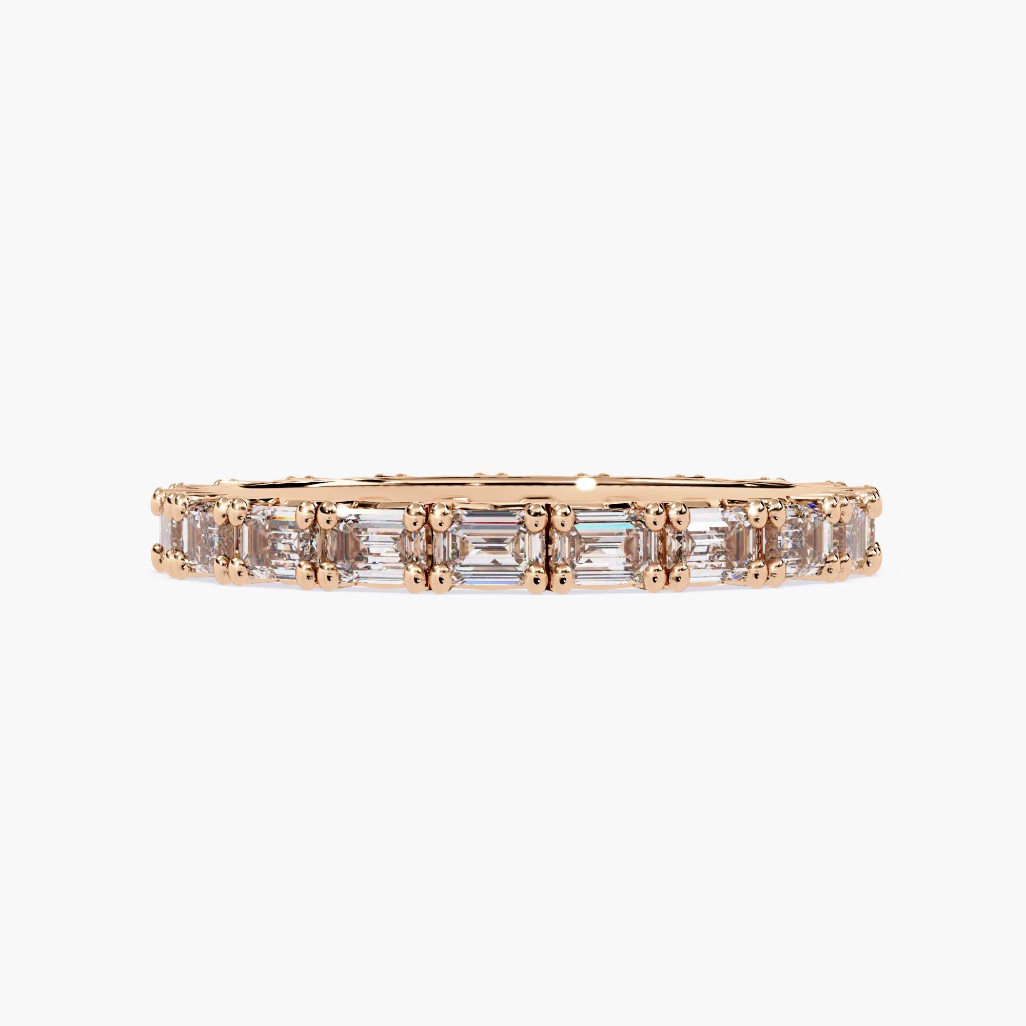 Emerald Diamond Eternity Band, 10 pts VS2 FG East West Emerald Diamond Ring, 14K in vendita 3