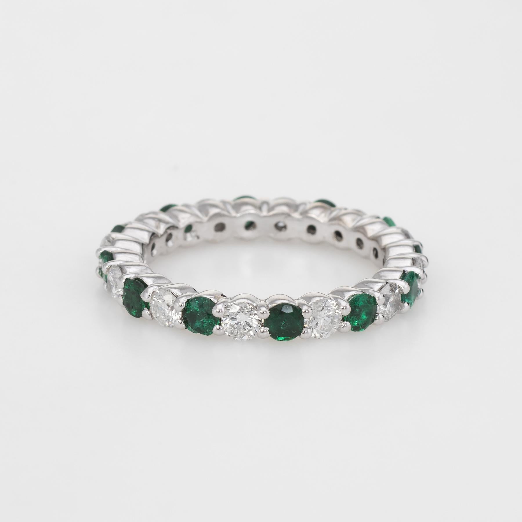 Modern Emerald Diamond Eternity Ring Estate 14 Karat White Gold Vintage Fine Jewelry