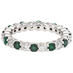 Emerald Diamond Eternity Ring Estate 14 Karat White Gold Vintage Fine Jewelry