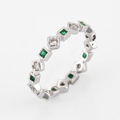 Emerald Diamond Eternity Ring Triangle Square 14 Karat White Gold Estate