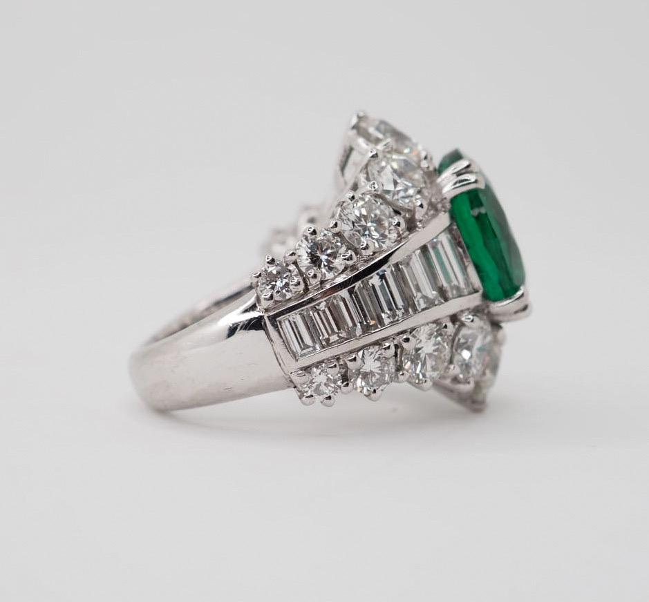 Art Deco Emerald Diamond Exclusive Platinum Ring For Sale