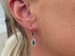 Emerald Diamond Eye Drop Earrings in 14k White Gold