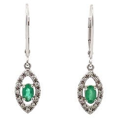 Emerald Diamond Eye Drop Earrings in 14k White Gold