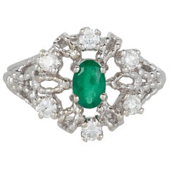 Emerald Diamond Fashion Classic Vintage Antique Filigree Ring 14 Karat Gold