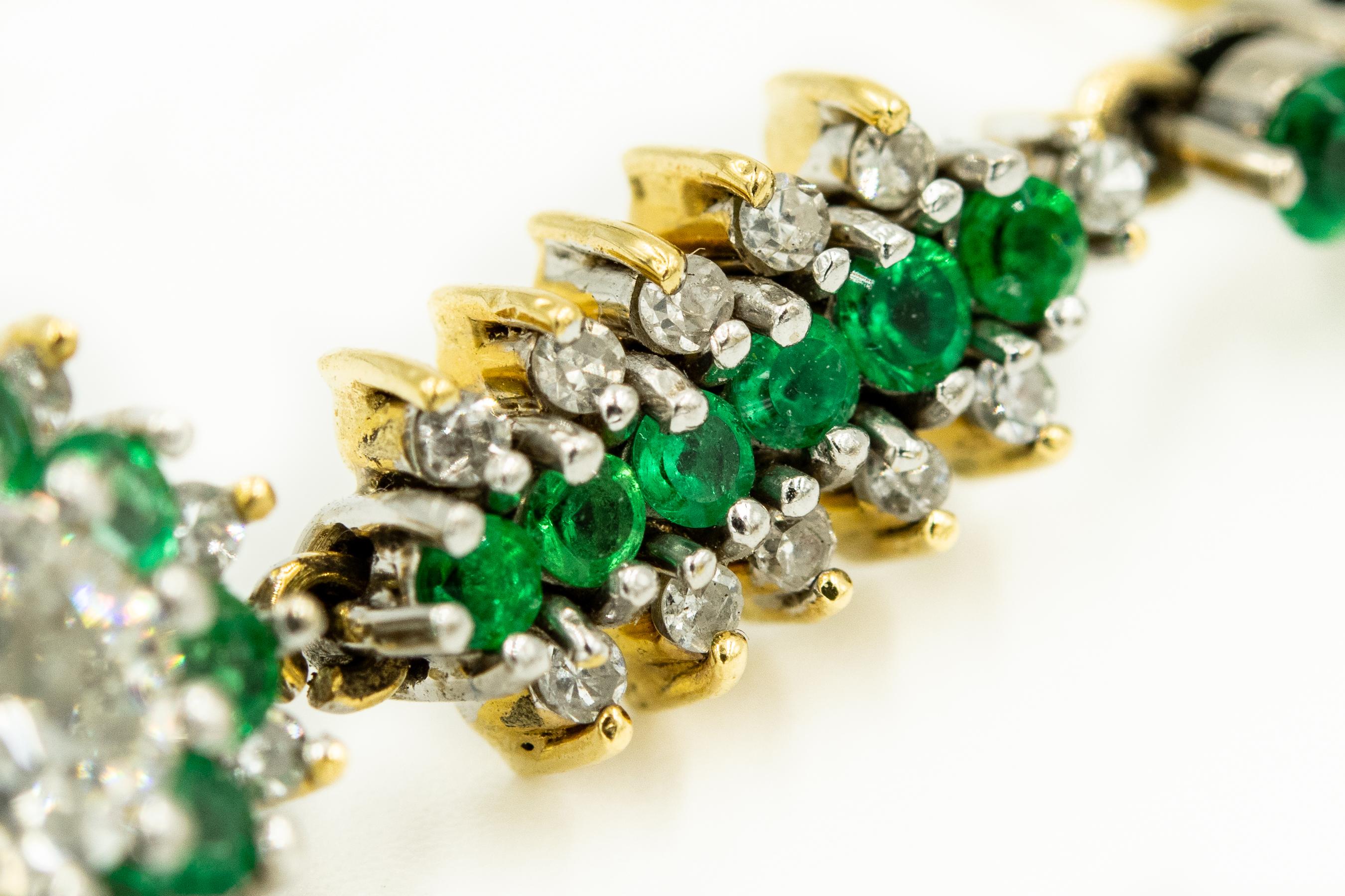 Women's Emerald Diamond Floral Drop Dangle Gold Earrings