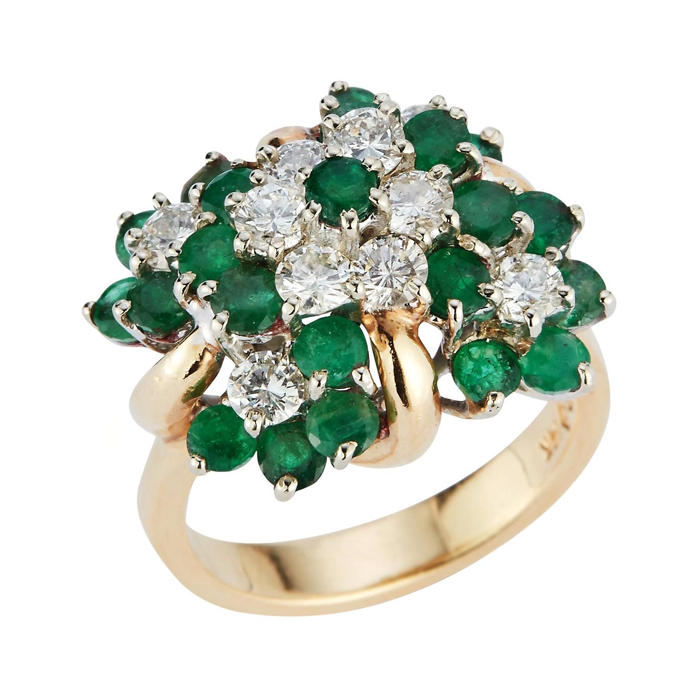 Emerald & Diamond Flower Cluster Ring For Sale