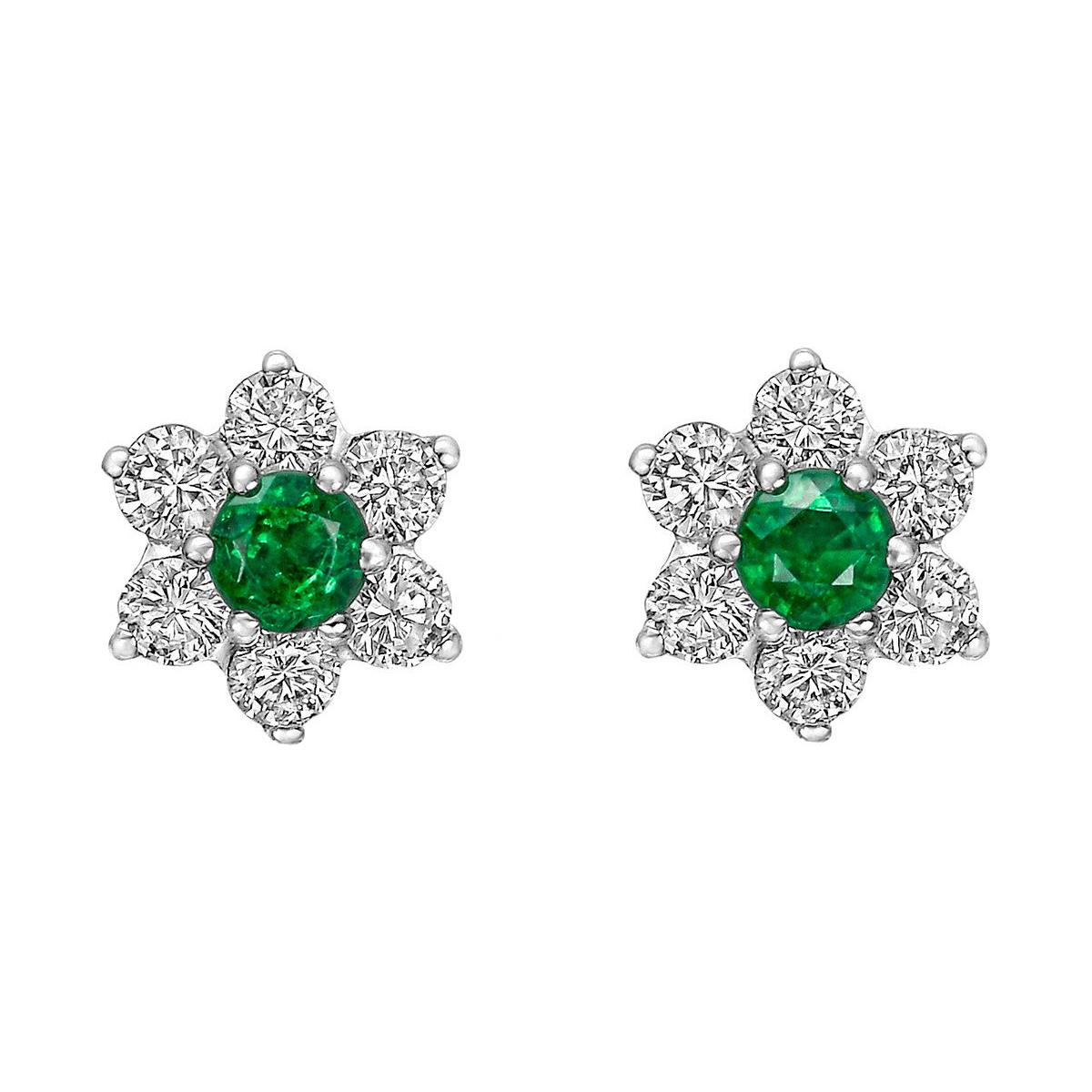 Emerald & Diamond Flower Cluster Stud Earrings