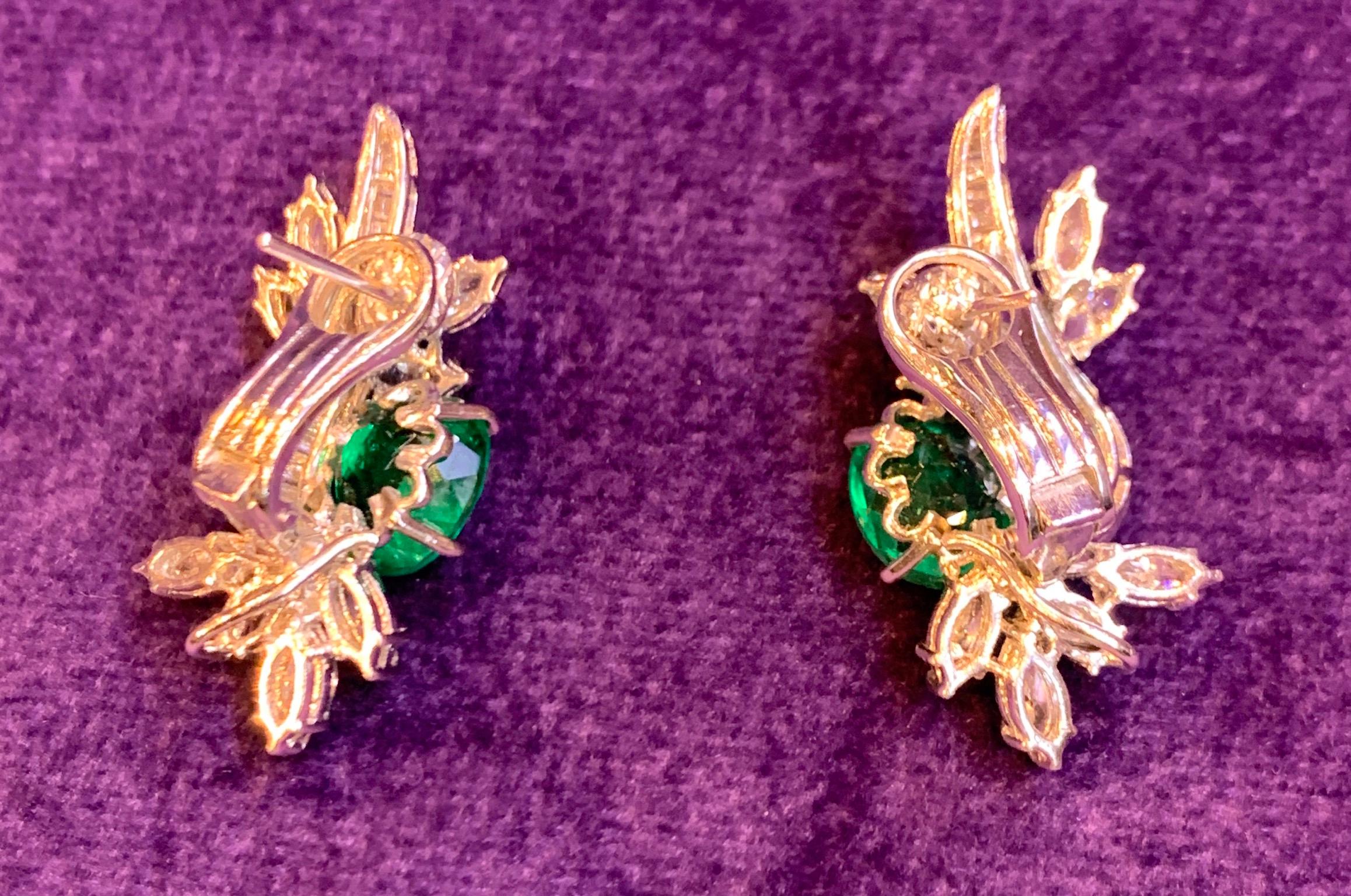 Round Cut Emerald & Diamond Flower Earrings For Sale