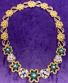 Emerald and Diamond Flower Link Necklace