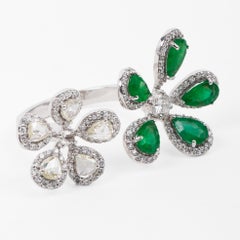 Emerald & Diamond Flower Ring