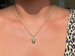 Emerald Diamond Flower Shoe Pendant Necklace Solid 14K Yellow Gold