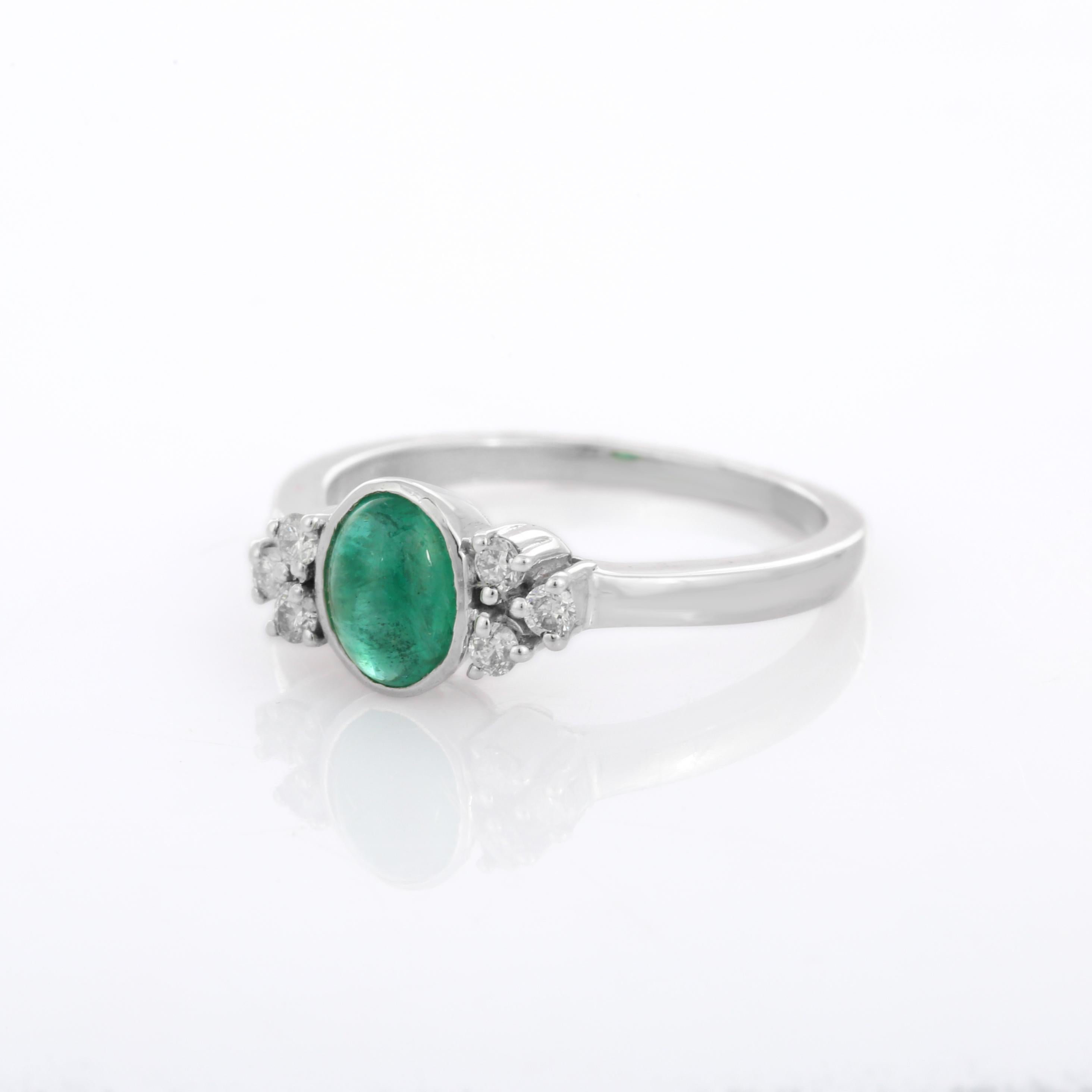 For Sale:  Emerald Diamond Gemstone Ring in 18 Karat White Gold 3
