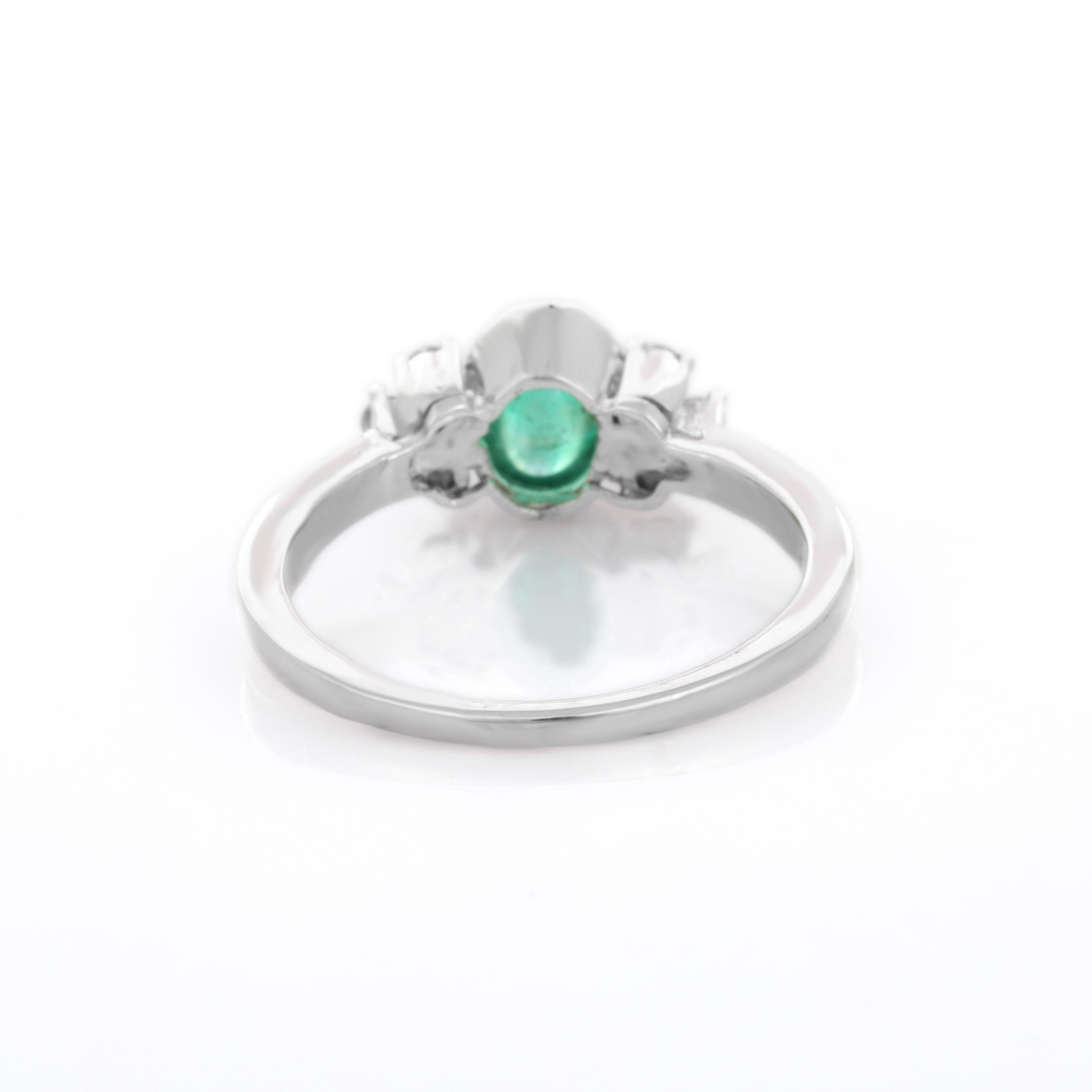 For Sale:  Emerald Diamond Gemstone Ring in 18 Karat White Gold 5