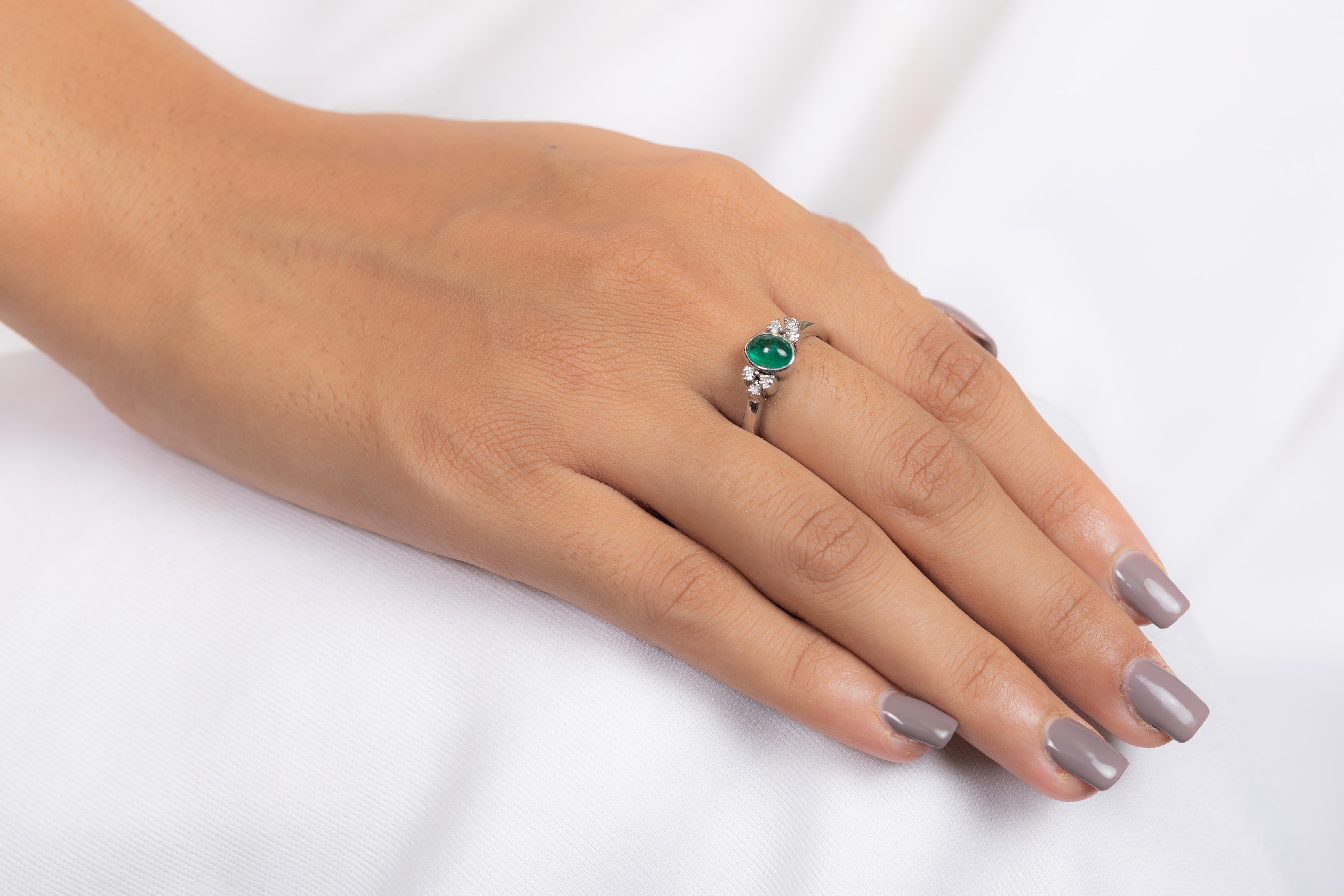For Sale:  Emerald Diamond Gemstone Ring in 18 Karat White Gold 9