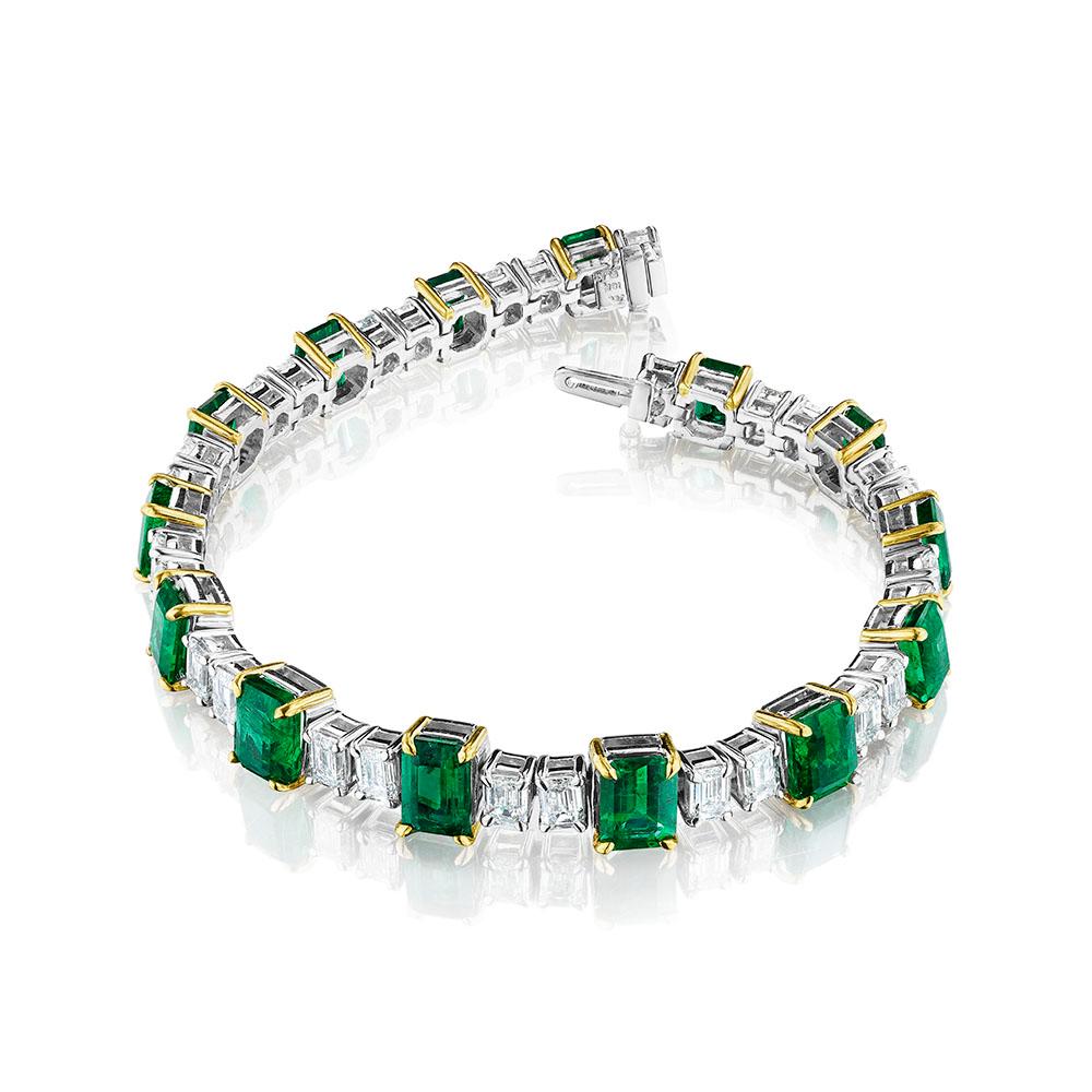 Modern Emerald & Diamond GIA Bracelet, 24.15 Carats For Sale