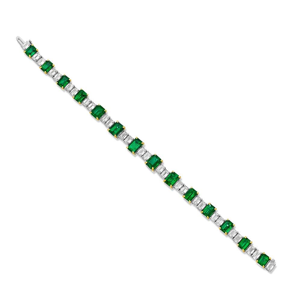 Emerald Cut Emerald & Diamond GIA Bracelet, 24.15 Carats For Sale