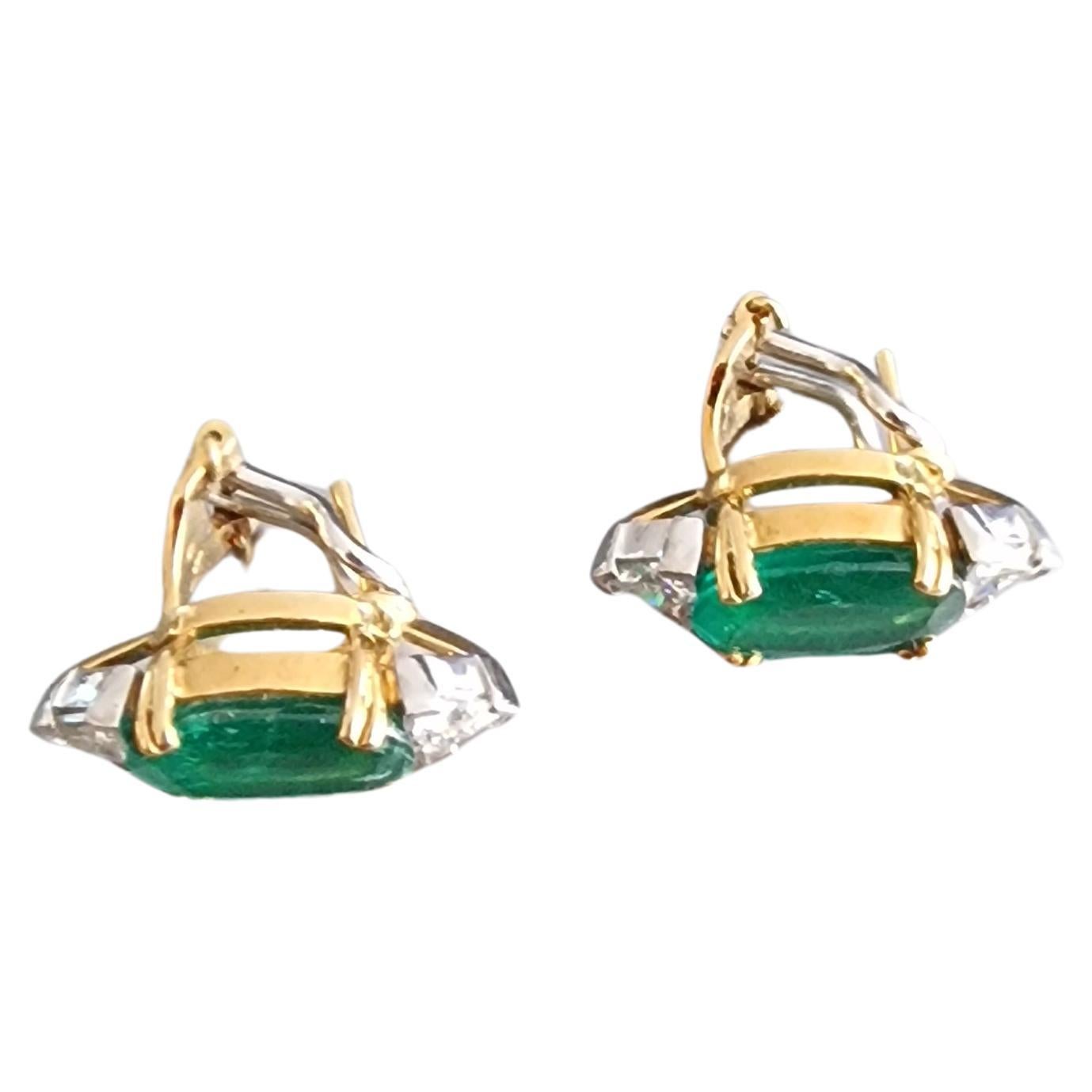 Emerald Cut Emerald Diamond Gold 18K Earrings For Sale