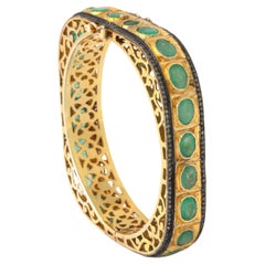 Used Emerald Diamond Gold Bangle Bracelet