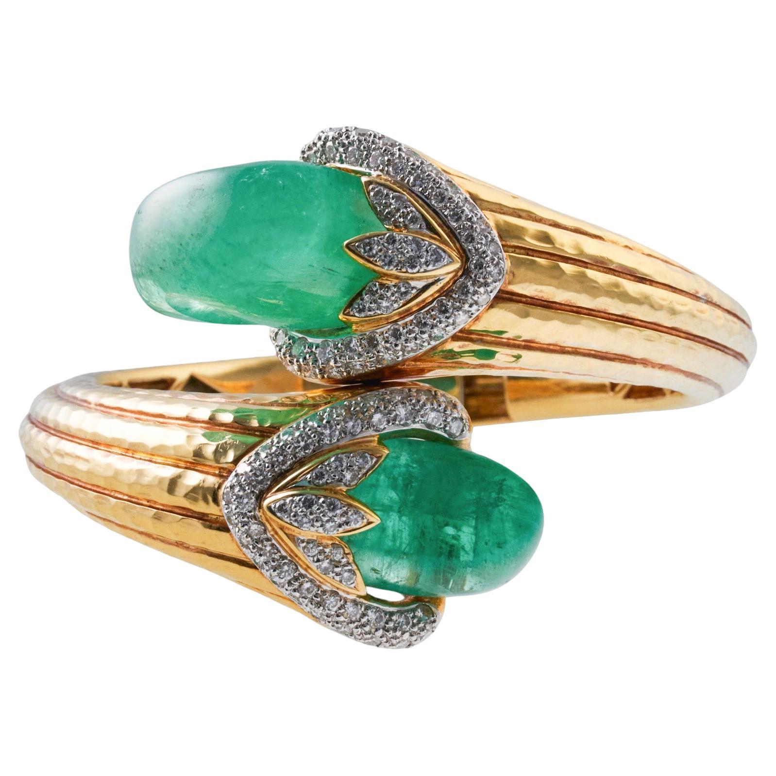 Emerald Diamond Gold Bypass Bracelet
