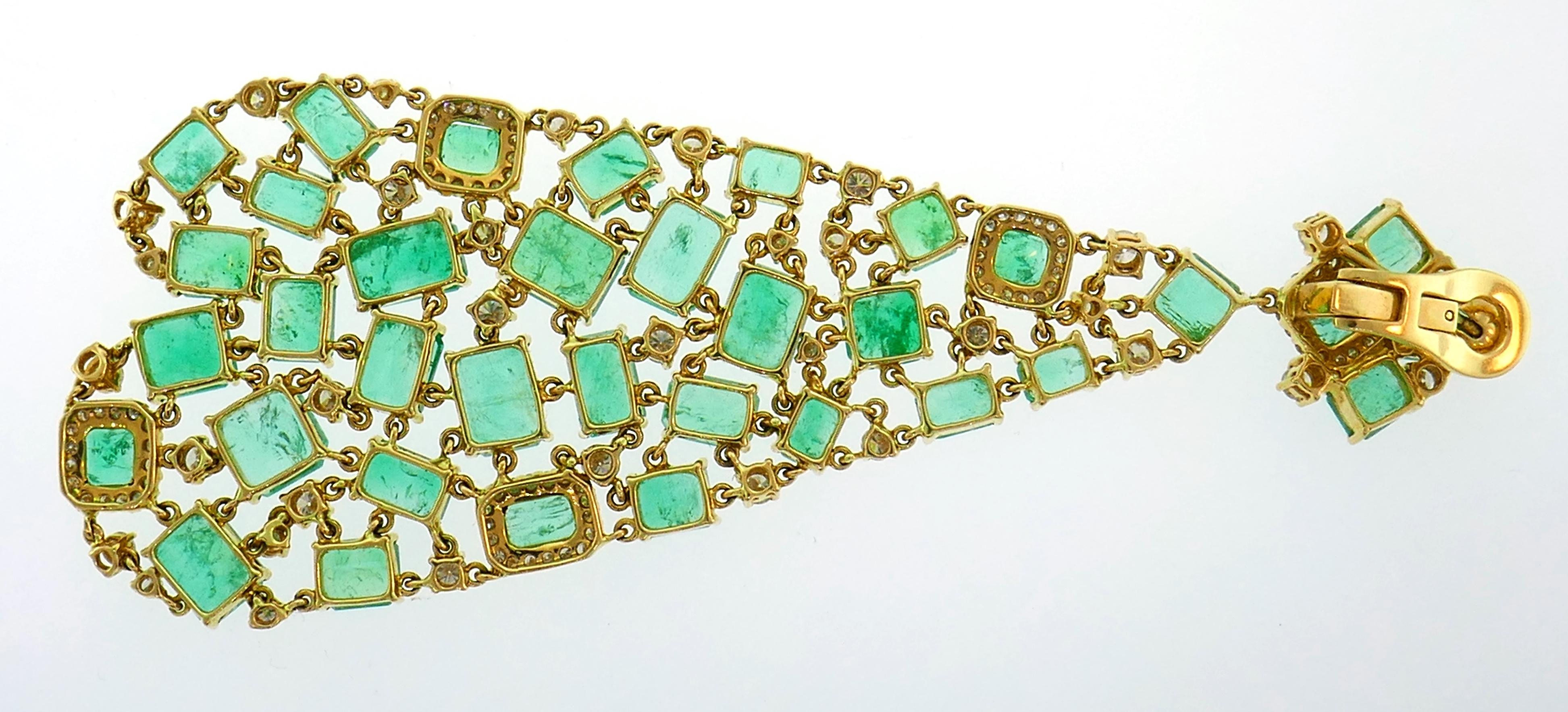Women's Emerald Diamond Gold Chandelier Earrings 