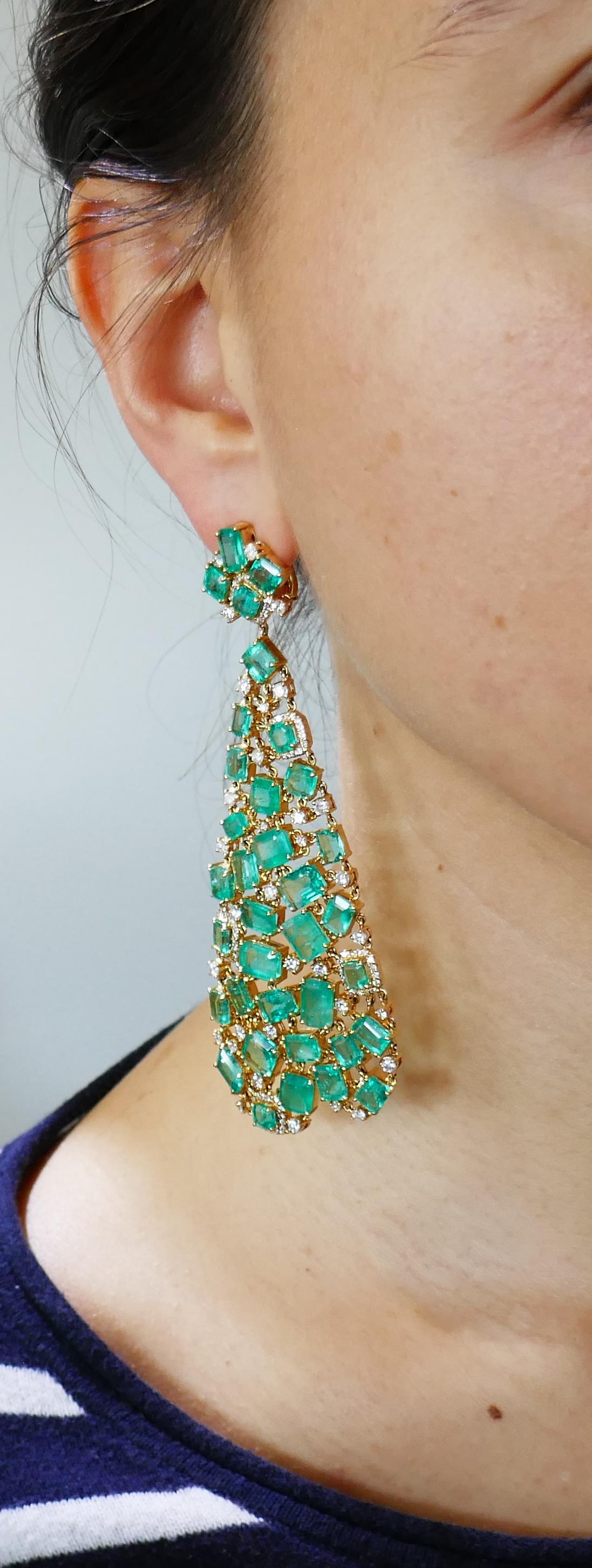 Emerald Diamond Gold Chandelier Earrings  2