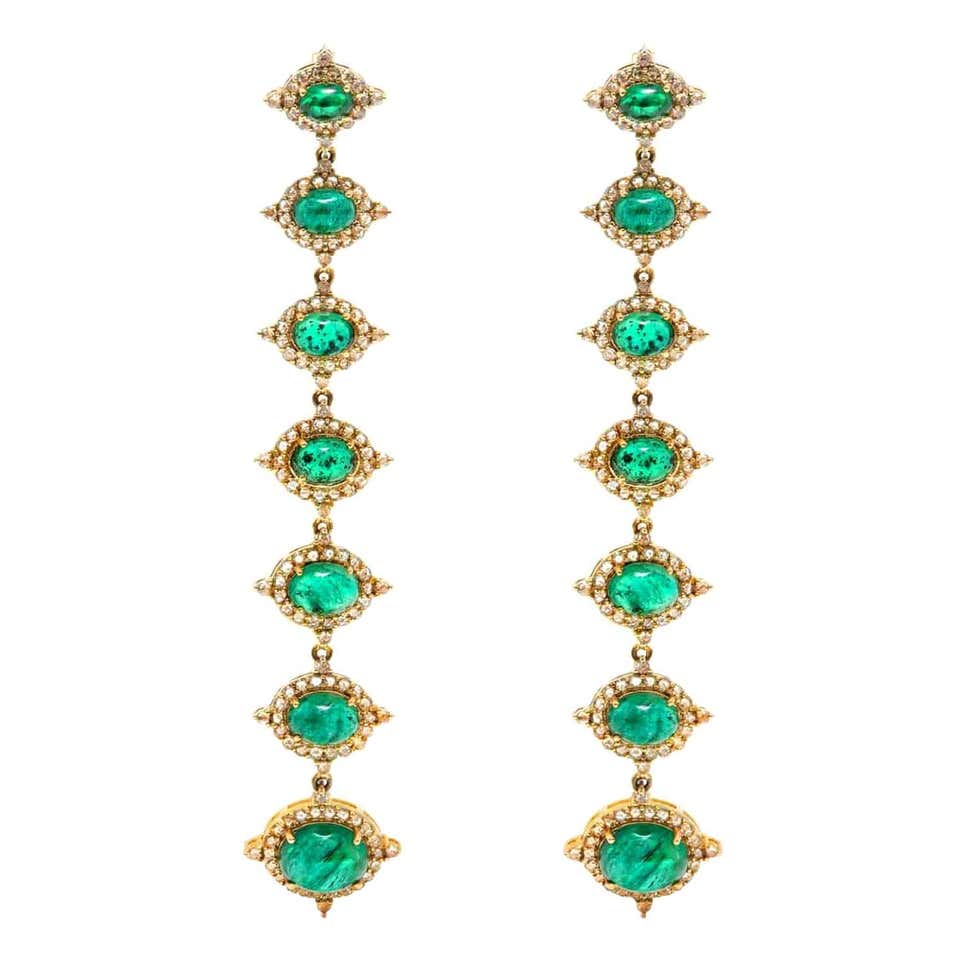 Art Deco 4.14ct Muzo Emerald and Diamond Chandelier Drop Earrings in Platinum and 18ct White Gold - Claw Set Art Deco 4.14ct Muzo Emerald and Diamond Chandelier Drop Earrings in Platinum and 18ct White Gold - Claw Set