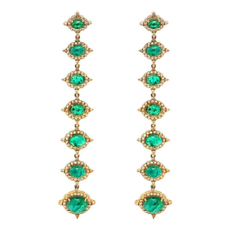 Emerald Diamond Gold Chandelier Earrings For Sale at 1stDibs