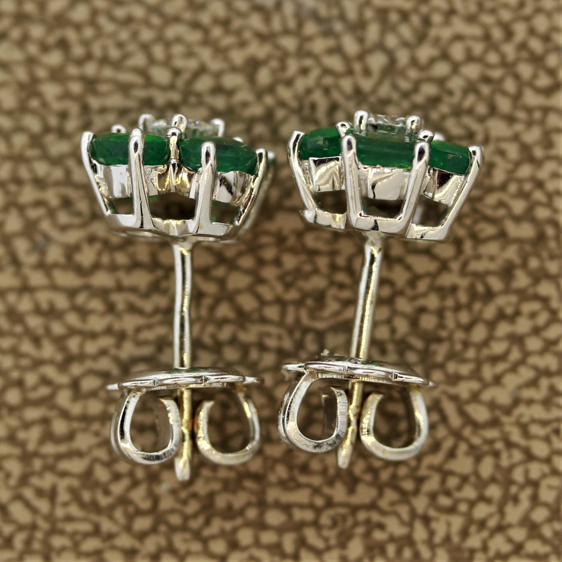 Emerald Diamond Gold Cluster Stud Earrings 1