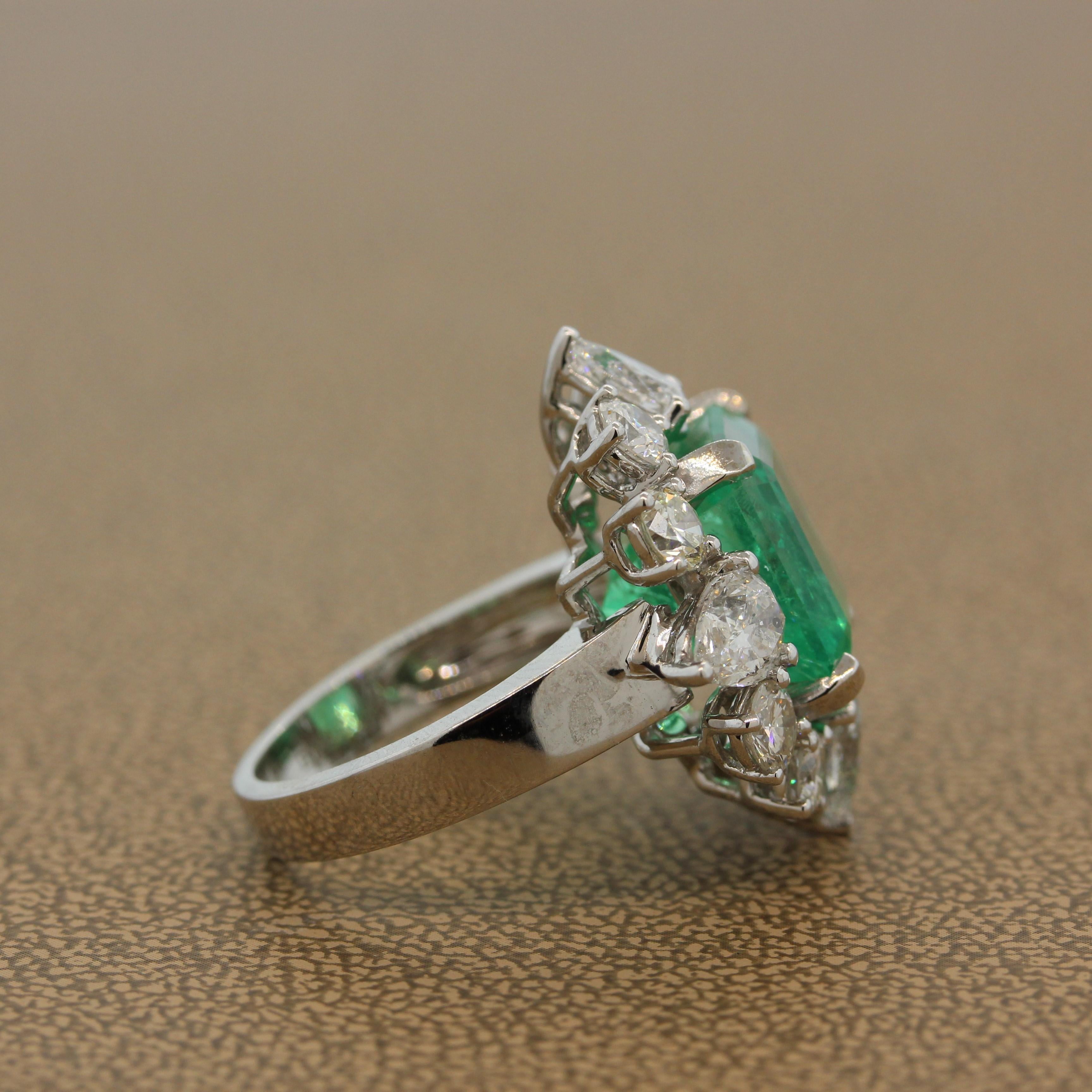 Emerald Cut Emerald Diamond Gold Cocktail Ring For Sale