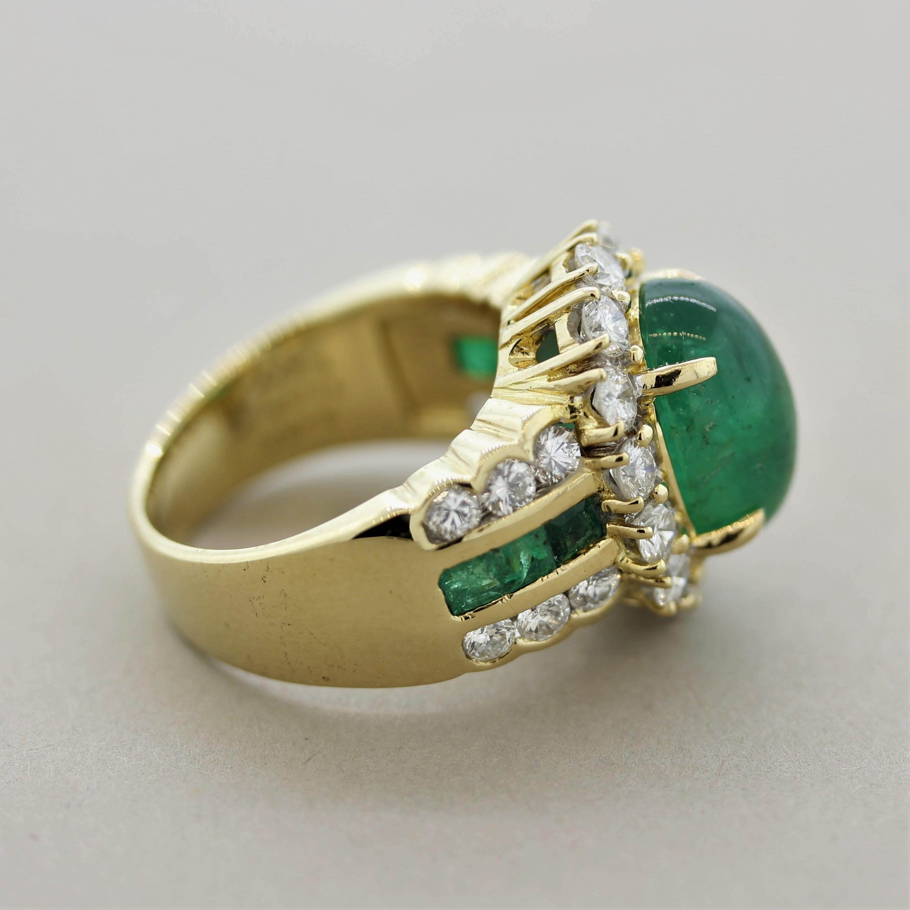 Women's Emerald Diamond Gold Cocktail Ring For Sale