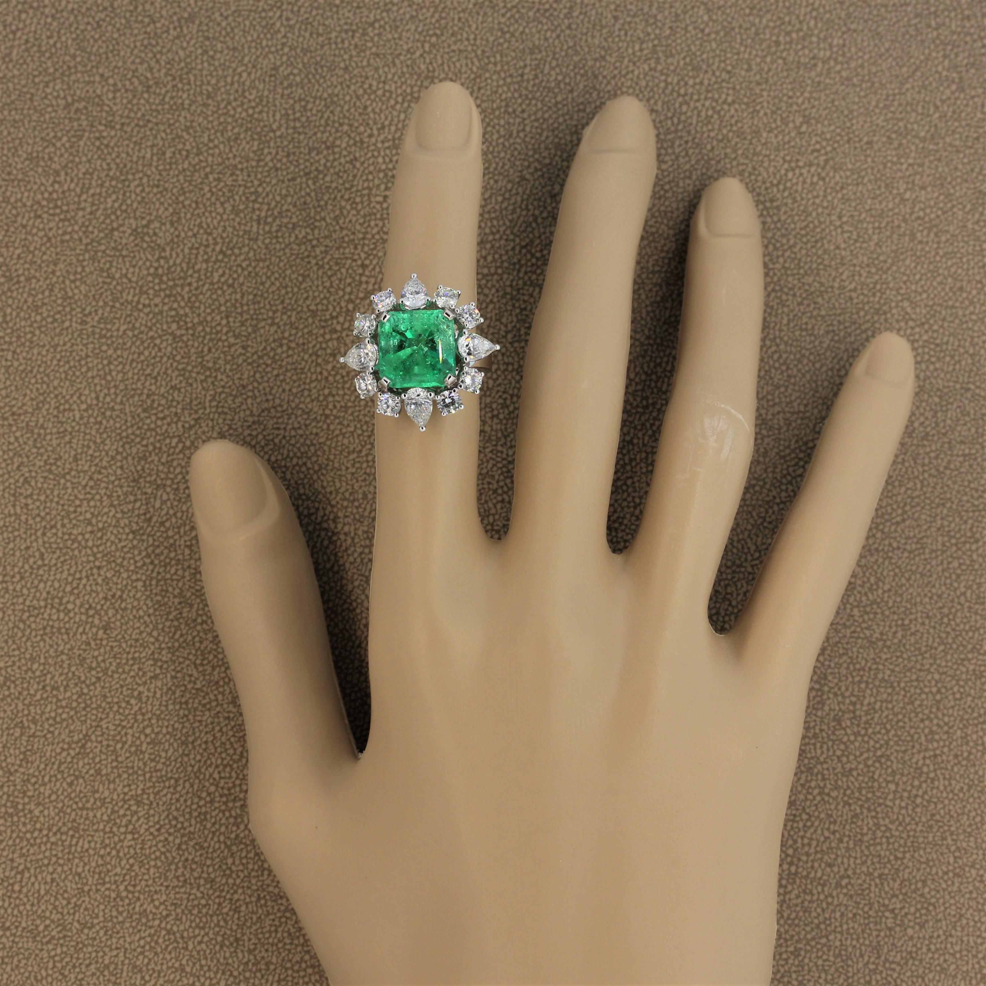 Women's Emerald Diamond Gold Cocktail Ring For Sale
