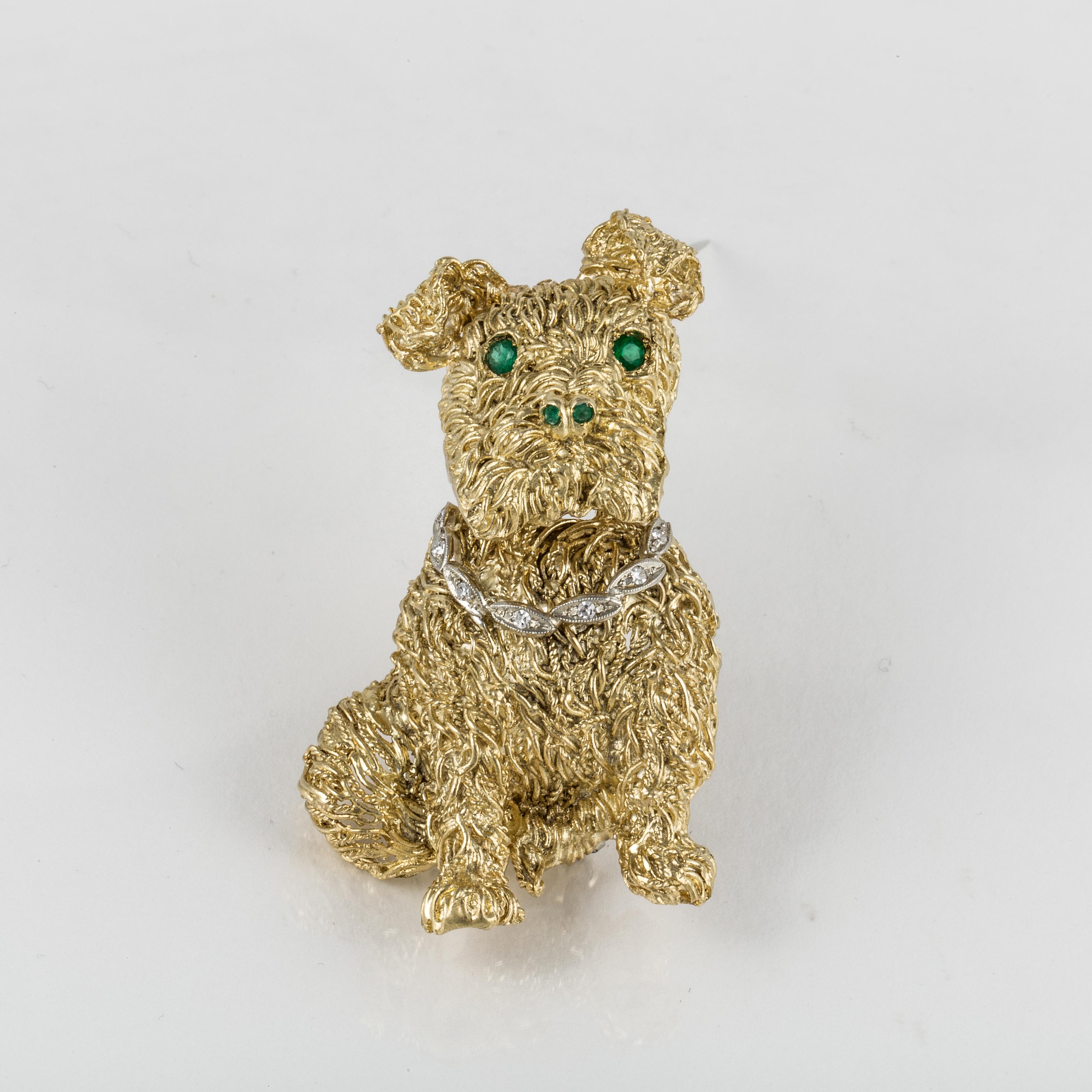 Women's Emerald Diamond Gold Doggie Brooch