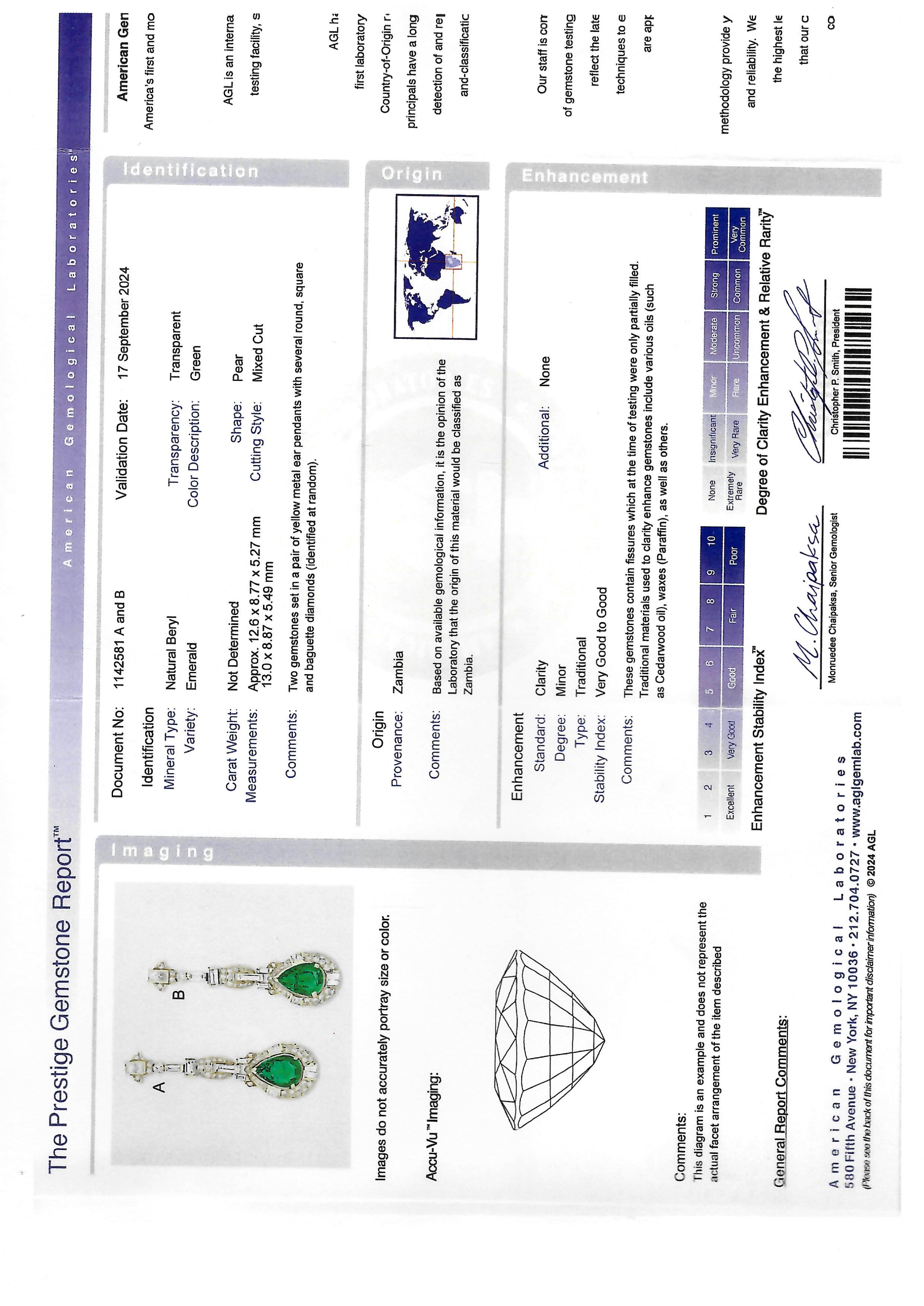 Women's Emerald Diamond Gold Drop Earrings For Sale