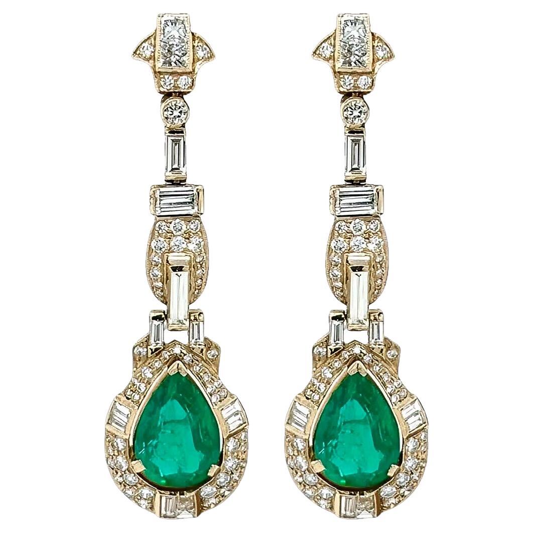 Emerald Diamond Gold Drop Earrings