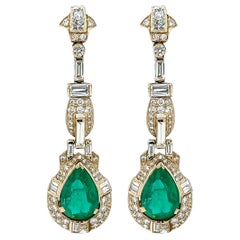 Emerald Diamond Gold Drop Earrings