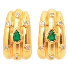 Retro Emerald Diamond Gold Earrings