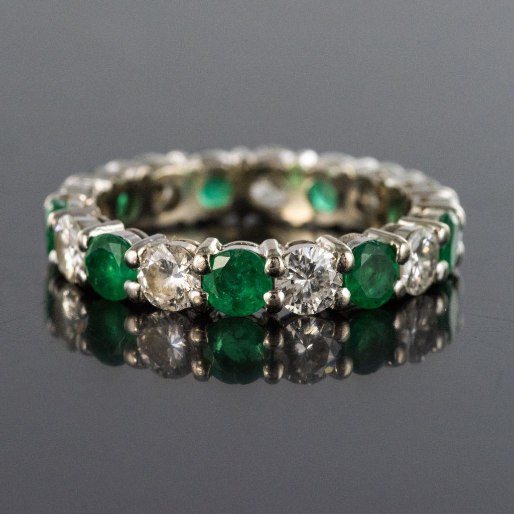 Emerald Diamond Gold Eternity Ring For Sale 2