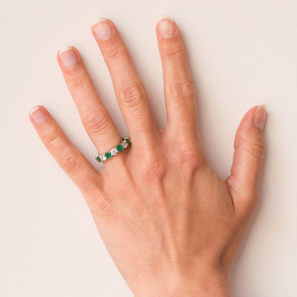 Emerald Diamond Gold Eternity Ring For Sale 3