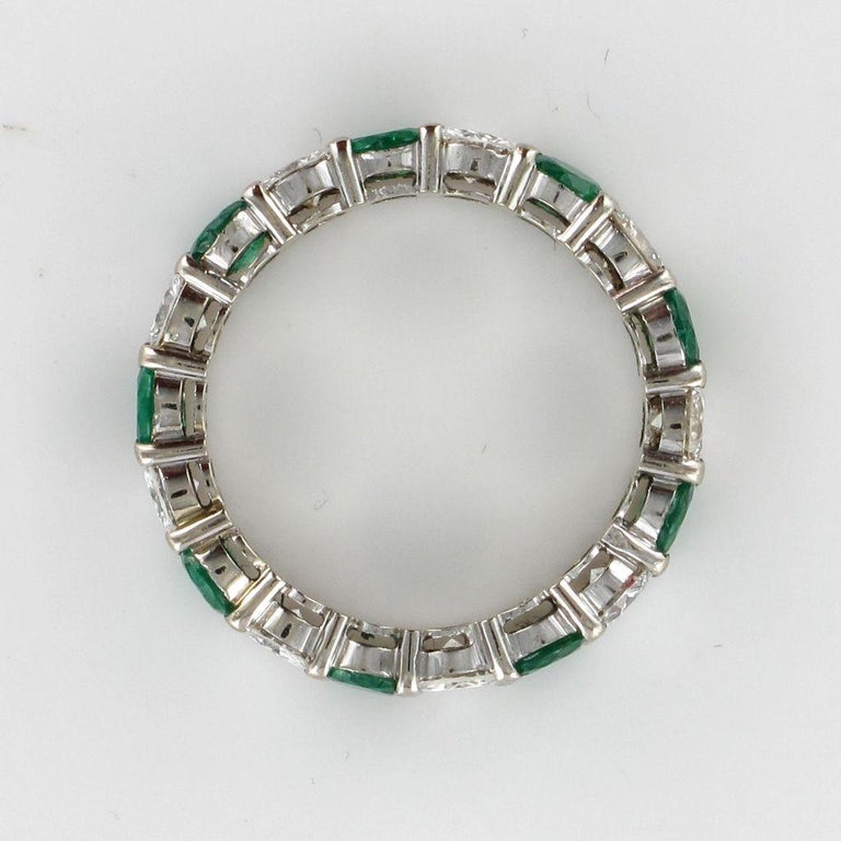Emerald Diamond Gold Eternity Ring For Sale 7