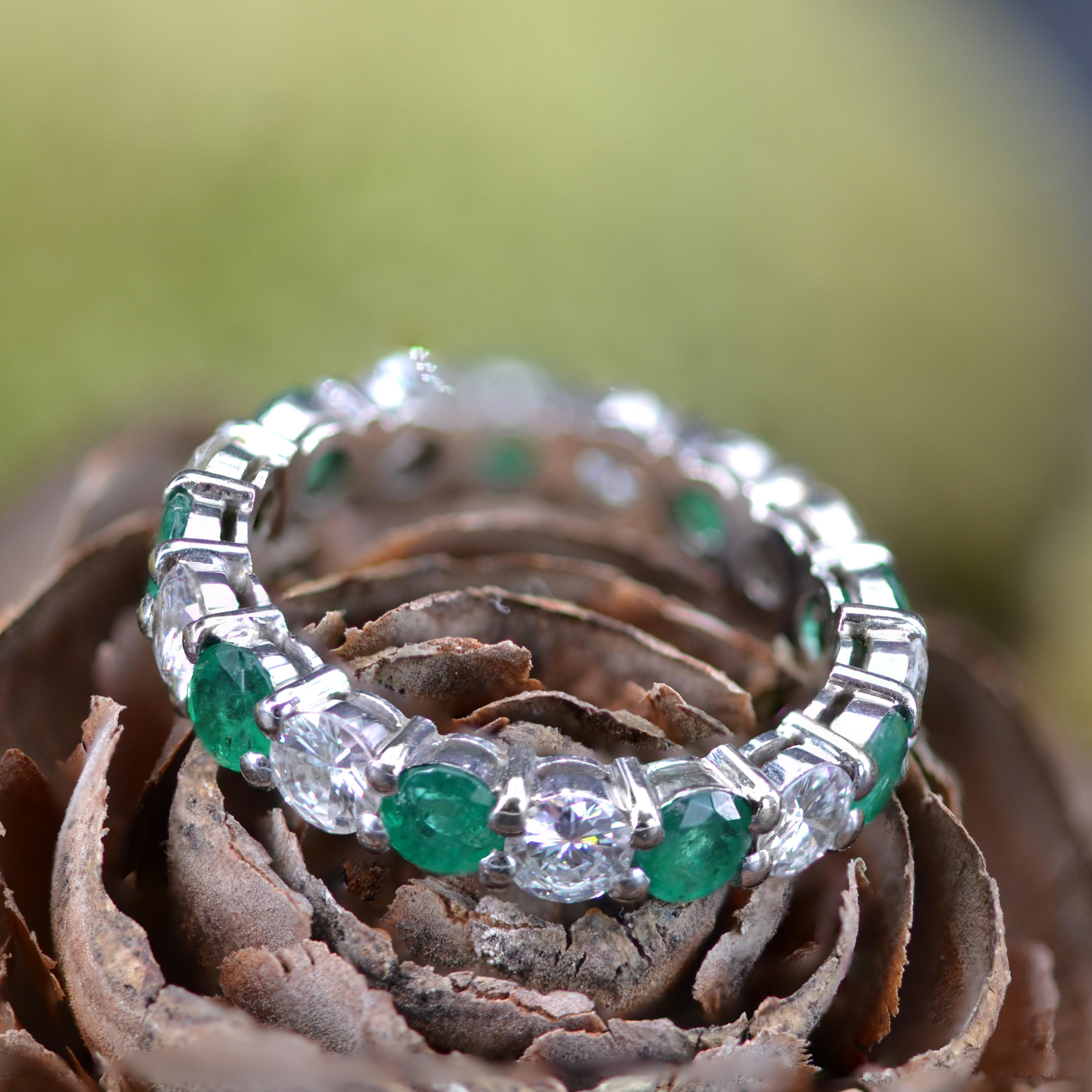Emerald Diamond Gold Eternity Ring For Sale 7