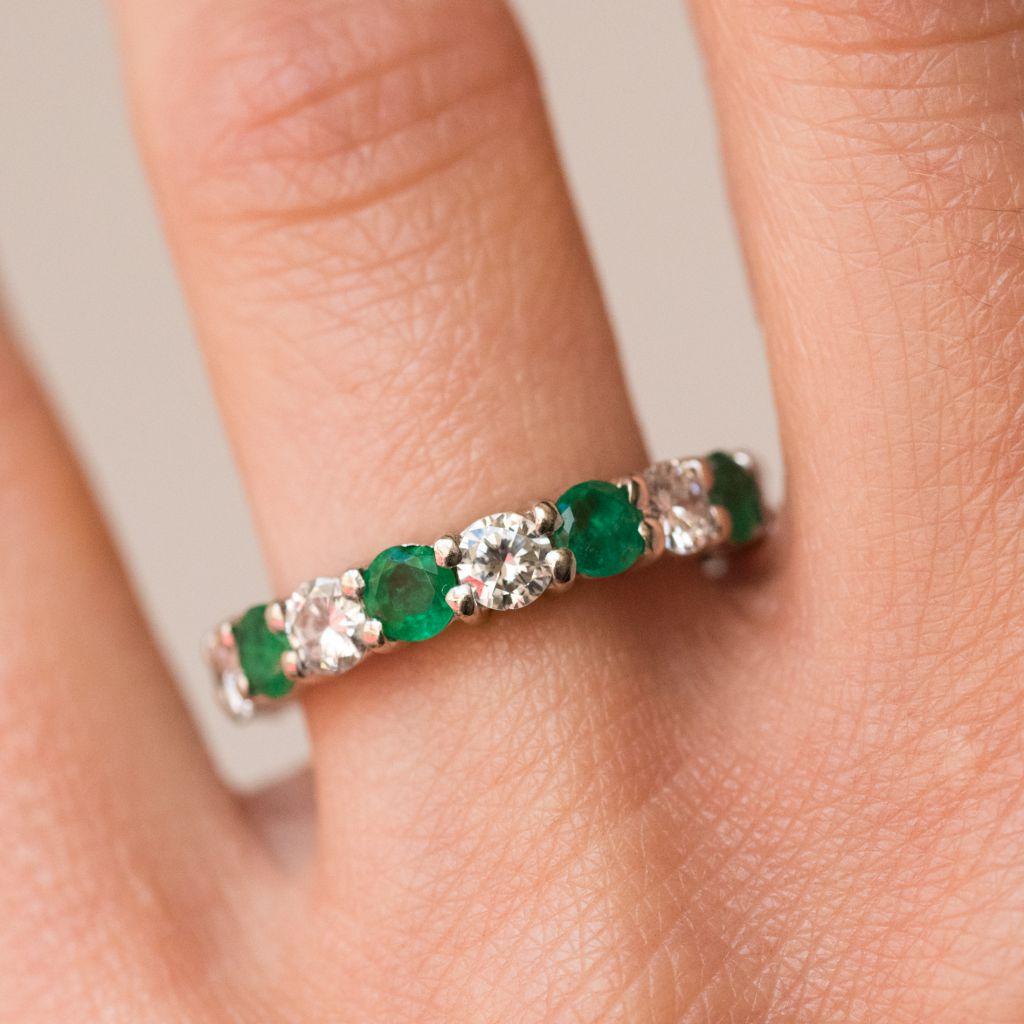 Brilliant Cut Emerald Diamond Gold Eternity Ring For Sale