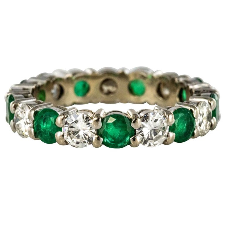 Emerald Diamond Gold Eternity Ring For Sale