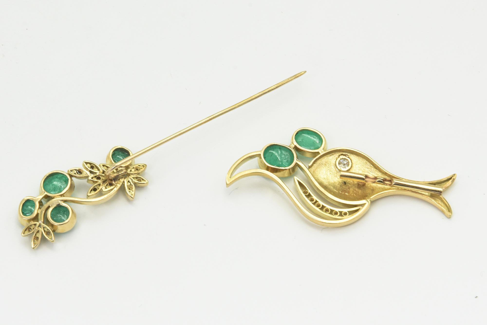 Emerald Diamond Gold Fish Jabot Pin Brooch For Sale 6