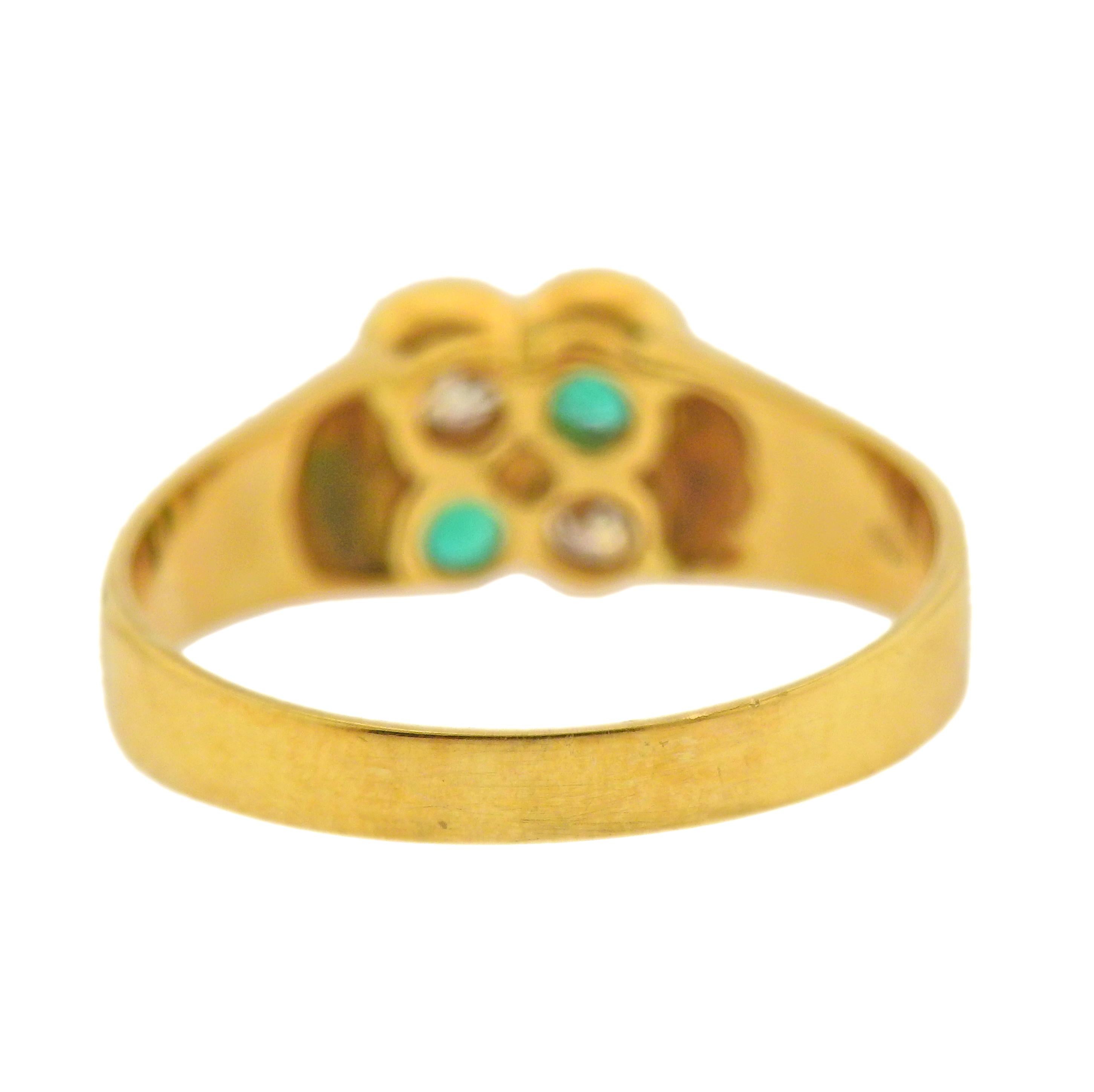 Round Cut Emerald Diamond Gold Flower Ring